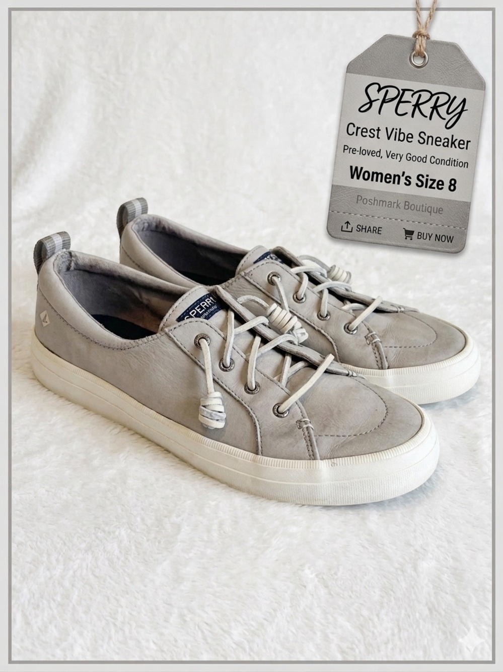 Sperry Top-Sider Crest Vibe Grey Leather Sneakers - Women's Size 8
